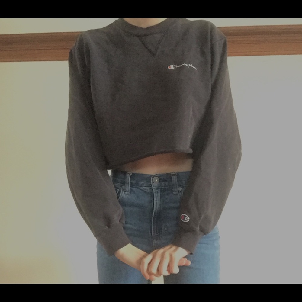 black cropped champion crewneck